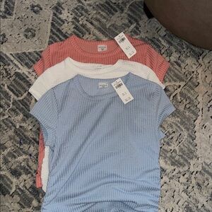 NWT - Abercrombie Kids Ribbed T-Shirts - Blue, White, Pink